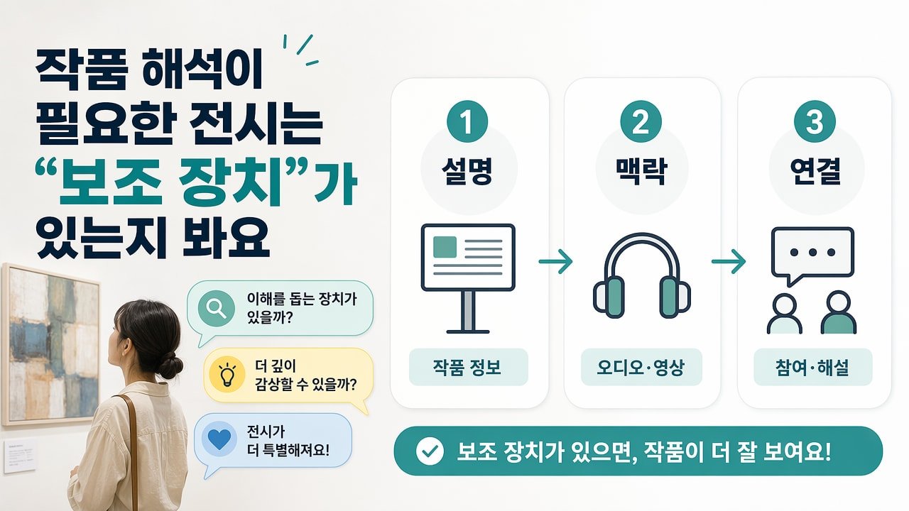 작품 해석이 필요한 전시는 “보조 장치”가 있는지 봐요