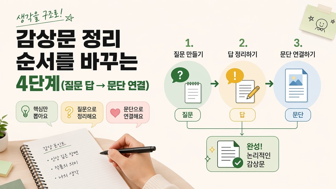 감상문 정리 순서를 바꾸는 4단계(질문 답 → 문단 연결)