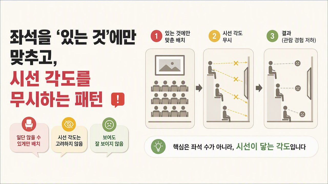 좌석을 ‘있는 것’에만 맞추고, 시선 각도를 무시하는 패턴