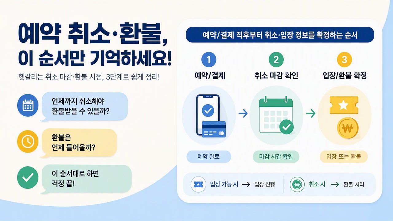 예약/결제 직후부터 취소·입장 정보를 확정하는 순서