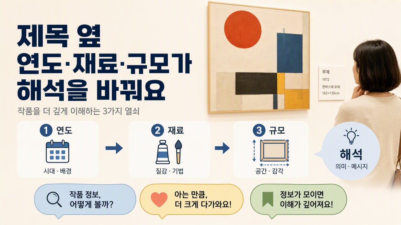 제목 옆 연도·재료·규모가 해석을 바꿔요