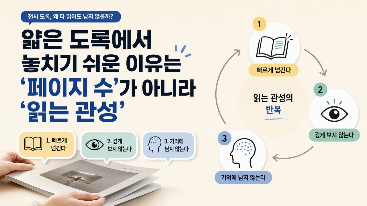 얇은 도록에서 놓치기 쉬운 이유는 ‘페이지 수’가 아니라 ‘읽는 관성’